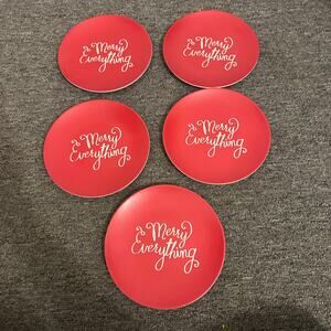 LOT of 5 Threshold "Merry Christmas" Holiday Salad Plates Melamine Christmas NEW